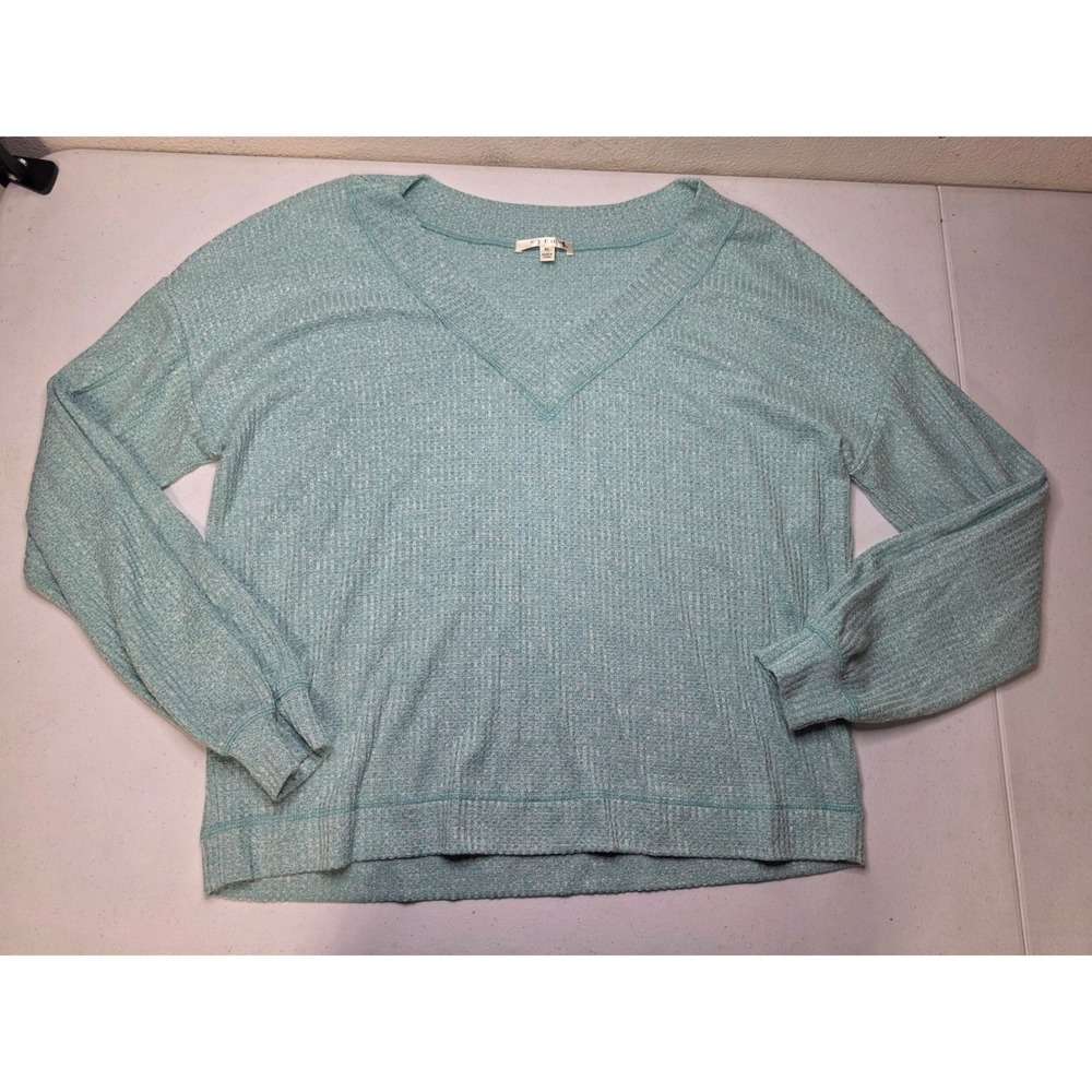Cyrus Womens XL Seafoam Green Marled Waffle Knit V-Neck Sweater